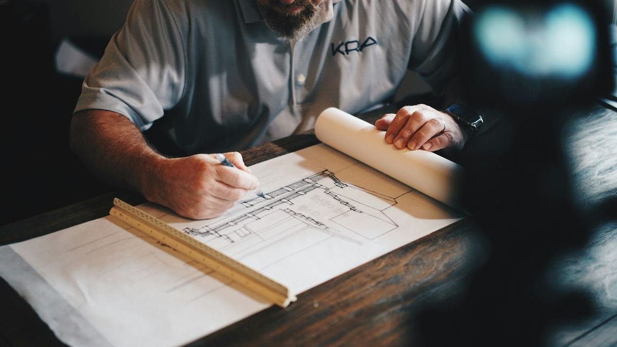 Contractor sketching a renovation plan on paper